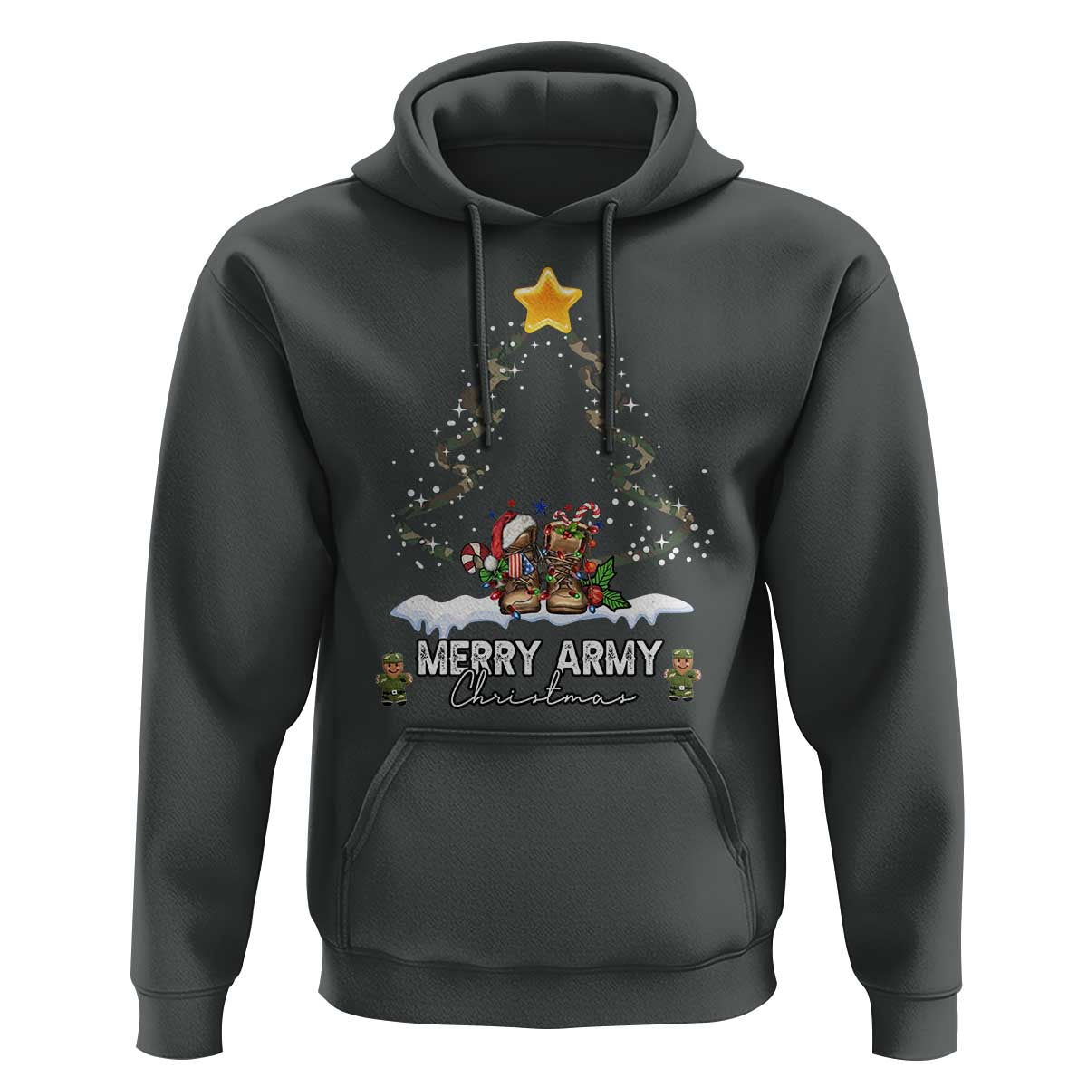 Merry Army Christmas Hoodie Military Family Veteran Xmas Gift Camo Boots