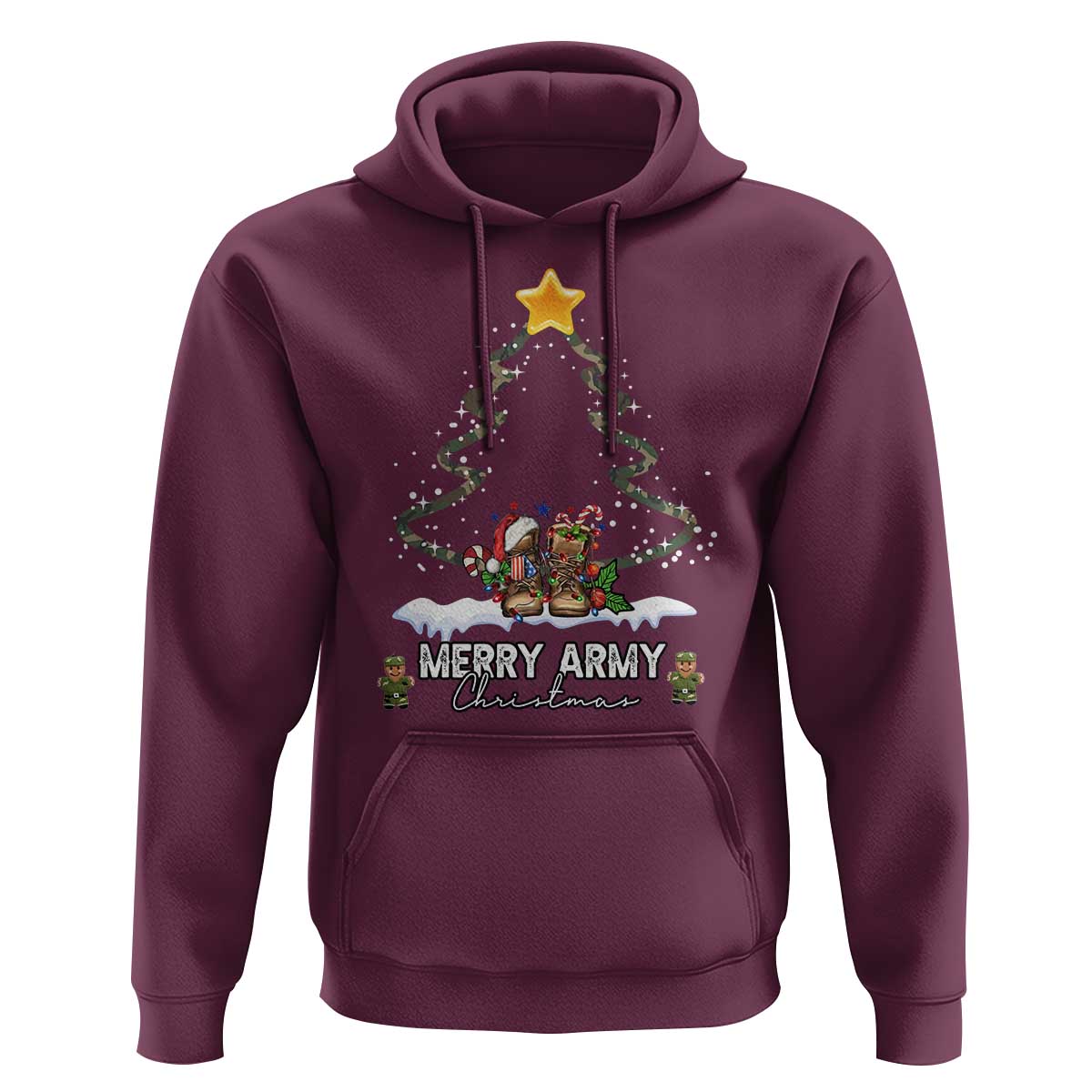 Merry Army Christmas Hoodie Military Family Veteran Xmas Gift Camo Boots