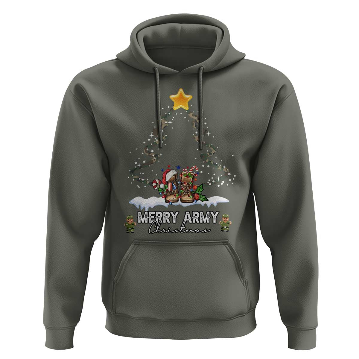 Merry Army Christmas Hoodie Military Family Veteran Xmas Gift Camo Boots