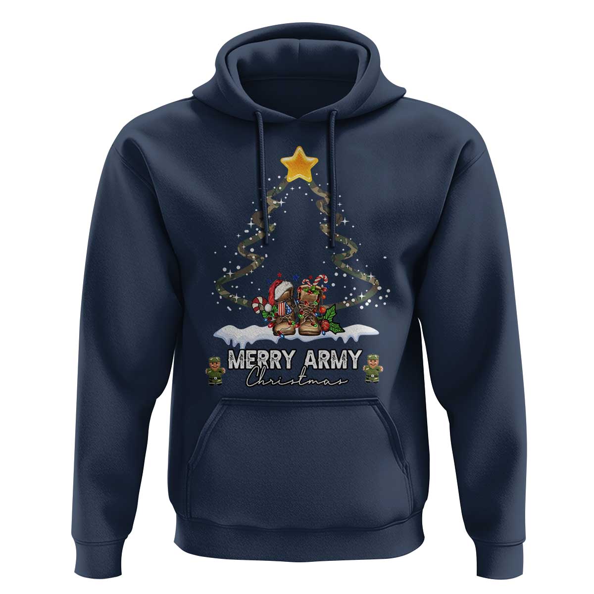 Merry Army Christmas Hoodie Military Family Veteran Xmas Gift Camo Boots