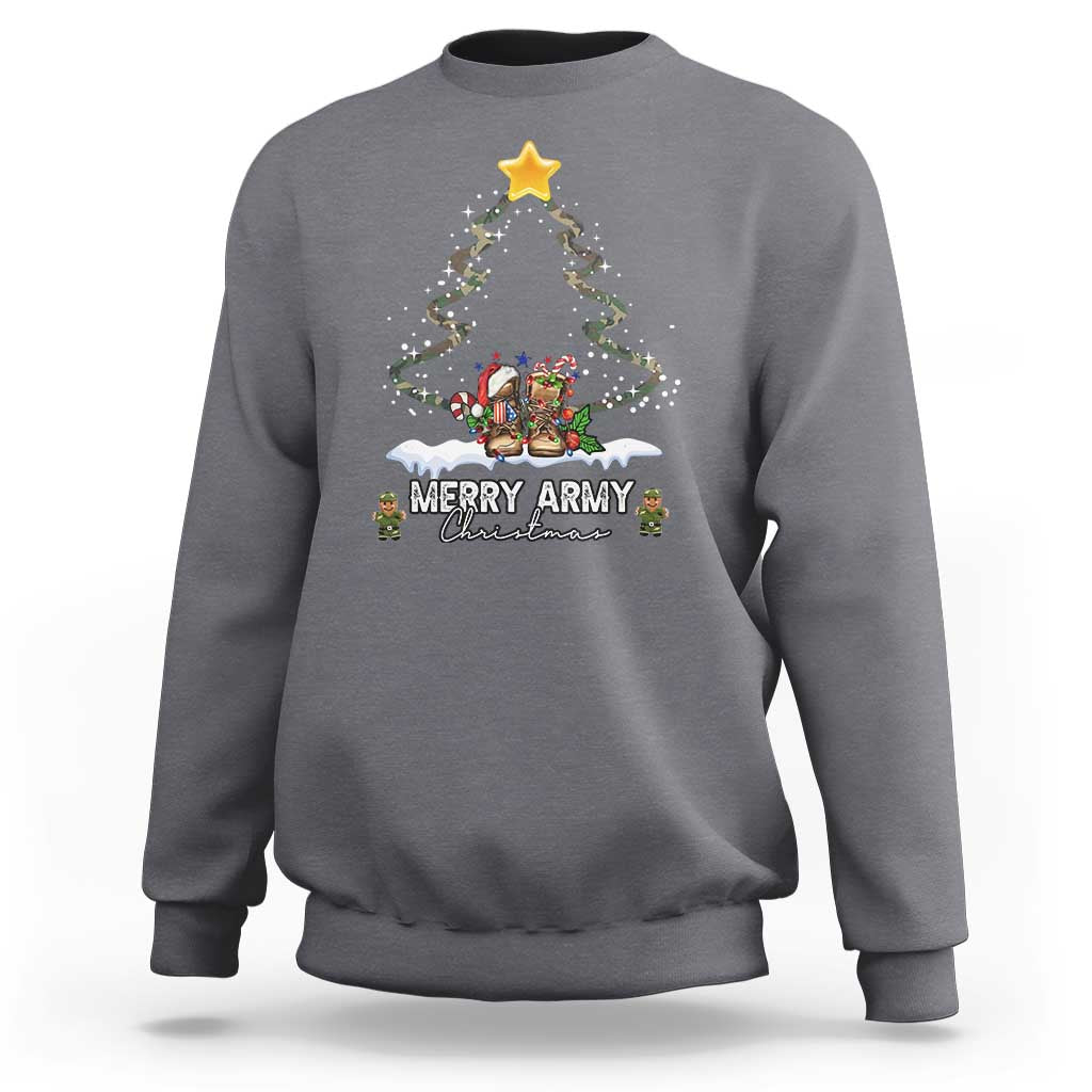 Merry Army Christmas Sweatshirt Military Family Veteran Xmas Gift Camo Boots - Wonder Print Shop