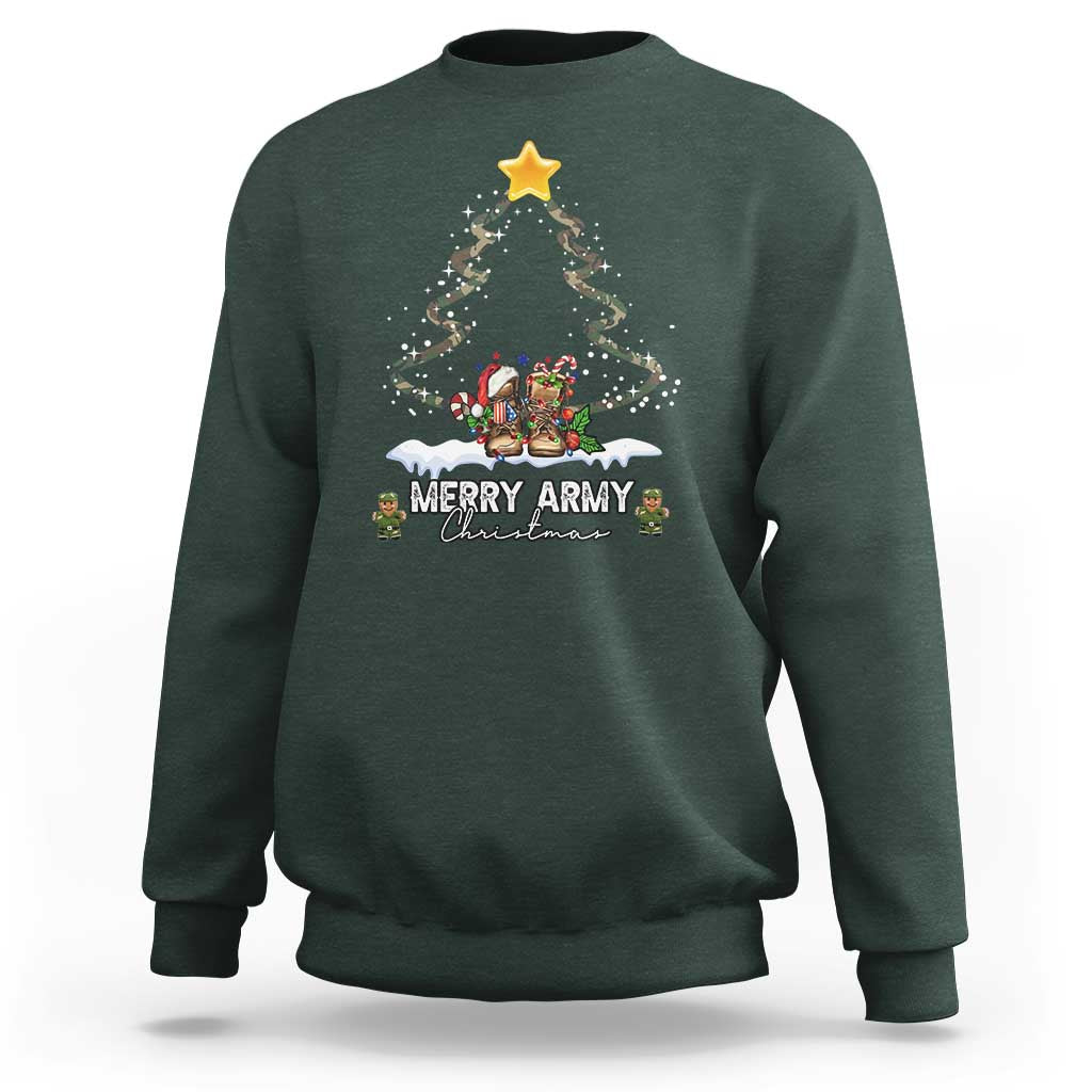 Merry Army Christmas Sweatshirt Military Family Veteran Xmas Gift Camo Boots - Wonder Print Shop