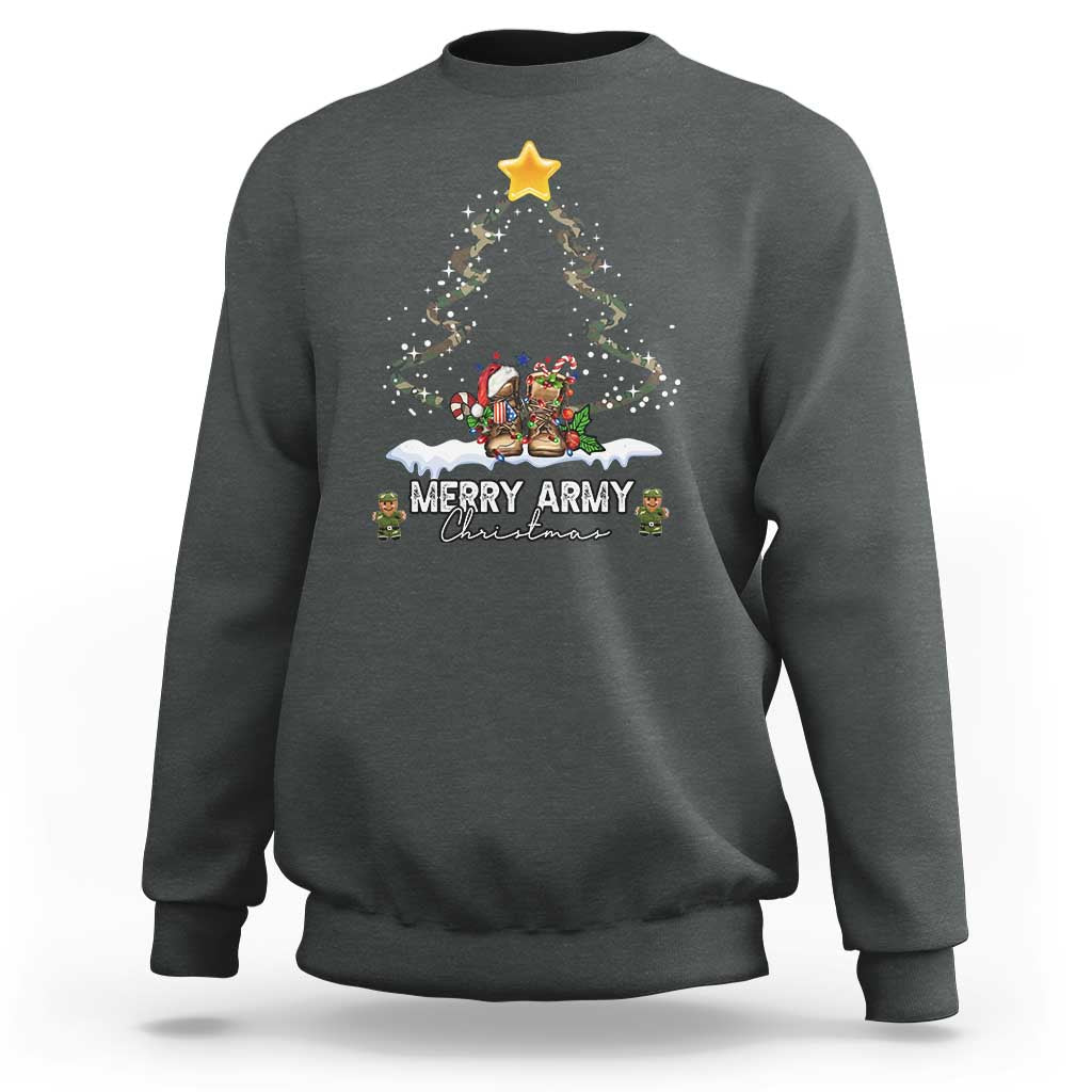 Merry Army Christmas Sweatshirt Military Family Veteran Xmas Gift Camo Boots - Wonder Print Shop