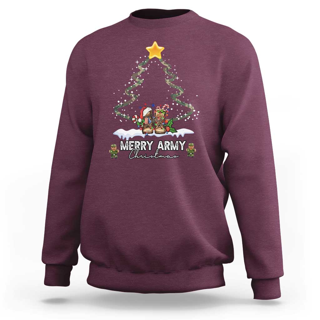 Merry Army Christmas Sweatshirt Military Family Veteran Xmas Gift Camo Boots - Wonder Print Shop