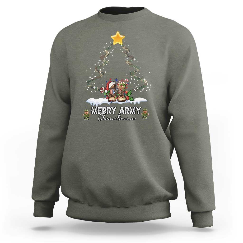 Merry Army Christmas Sweatshirt Military Family Veteran Xmas Gift Camo Boots - Wonder Print Shop