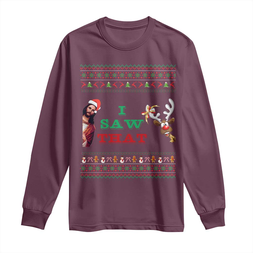 Jesus I Saw That Meme Long Sleeve Shirt Funny Ugly Christmas Religious Christian - Wonder Print Shop