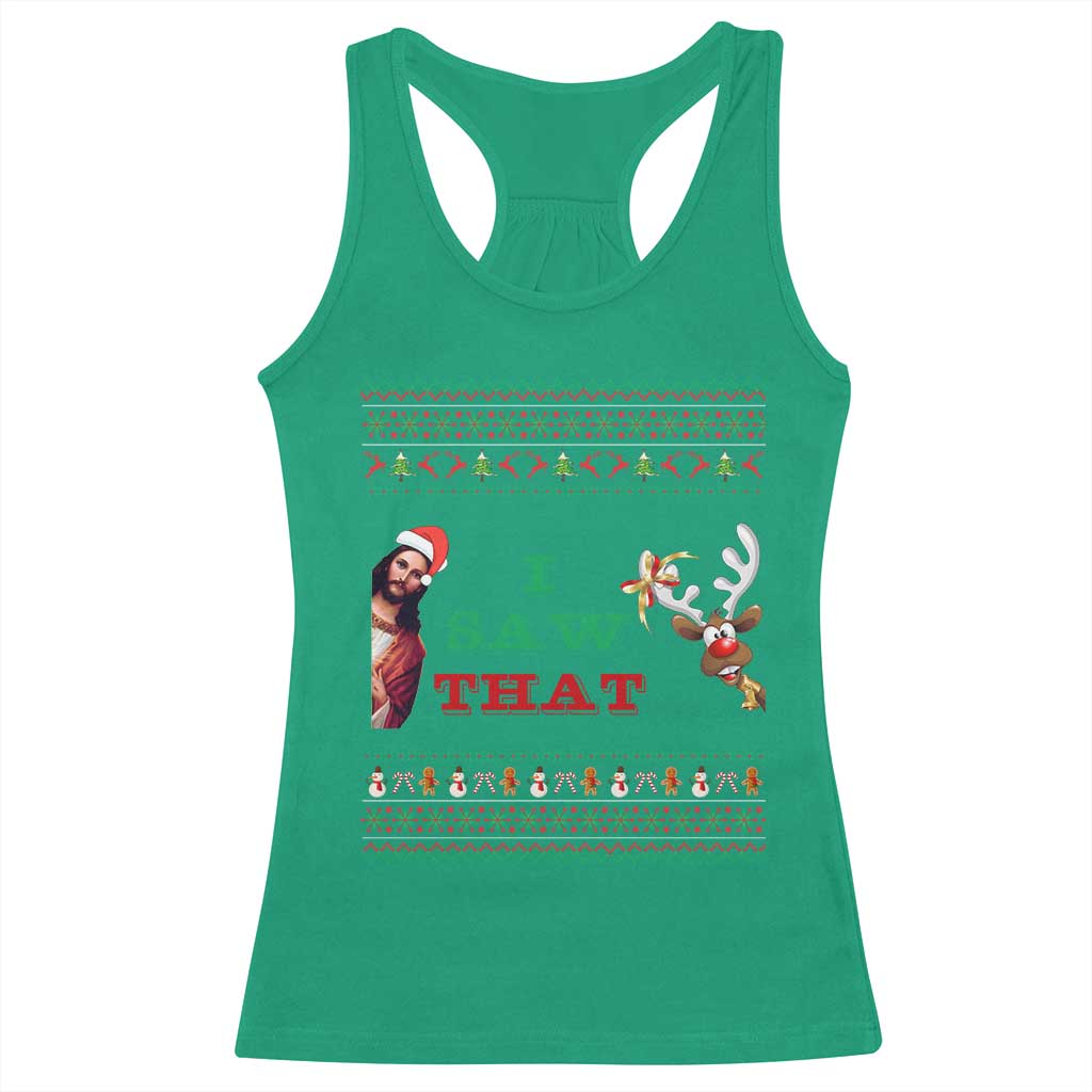 Jesus I Saw That Meme Racerback Tank Top Funny Ugly Christmas Religious Christian - Wonder Print Shop