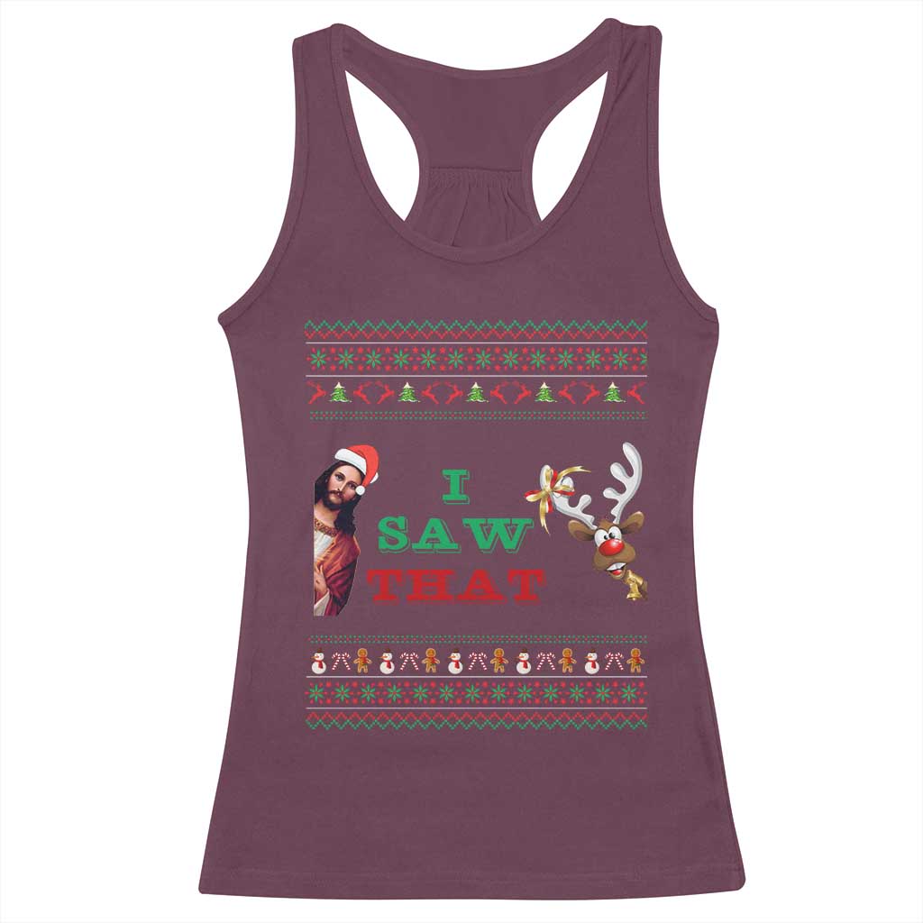 Jesus I Saw That Meme Racerback Tank Top Funny Ugly Christmas Religious Christian - Wonder Print Shop