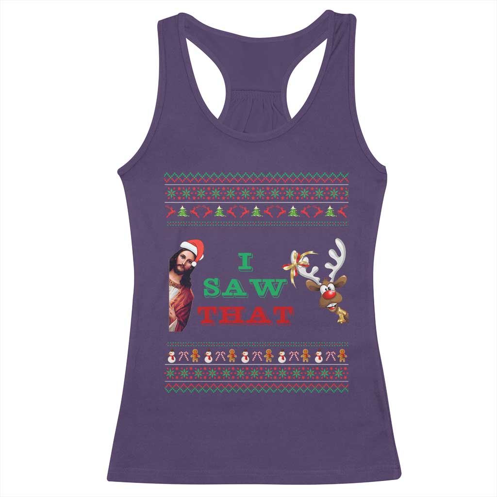 Jesus I Saw That Meme Racerback Tank Top Funny Ugly Christmas Religious Christian - Wonder Print Shop