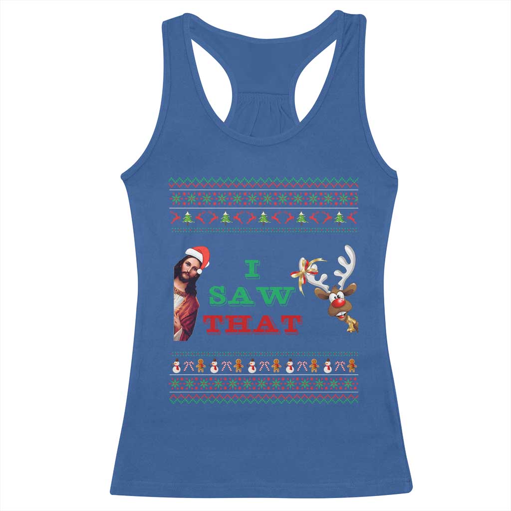 Jesus I Saw That Meme Racerback Tank Top Funny Ugly Christmas Religious Christian - Wonder Print Shop