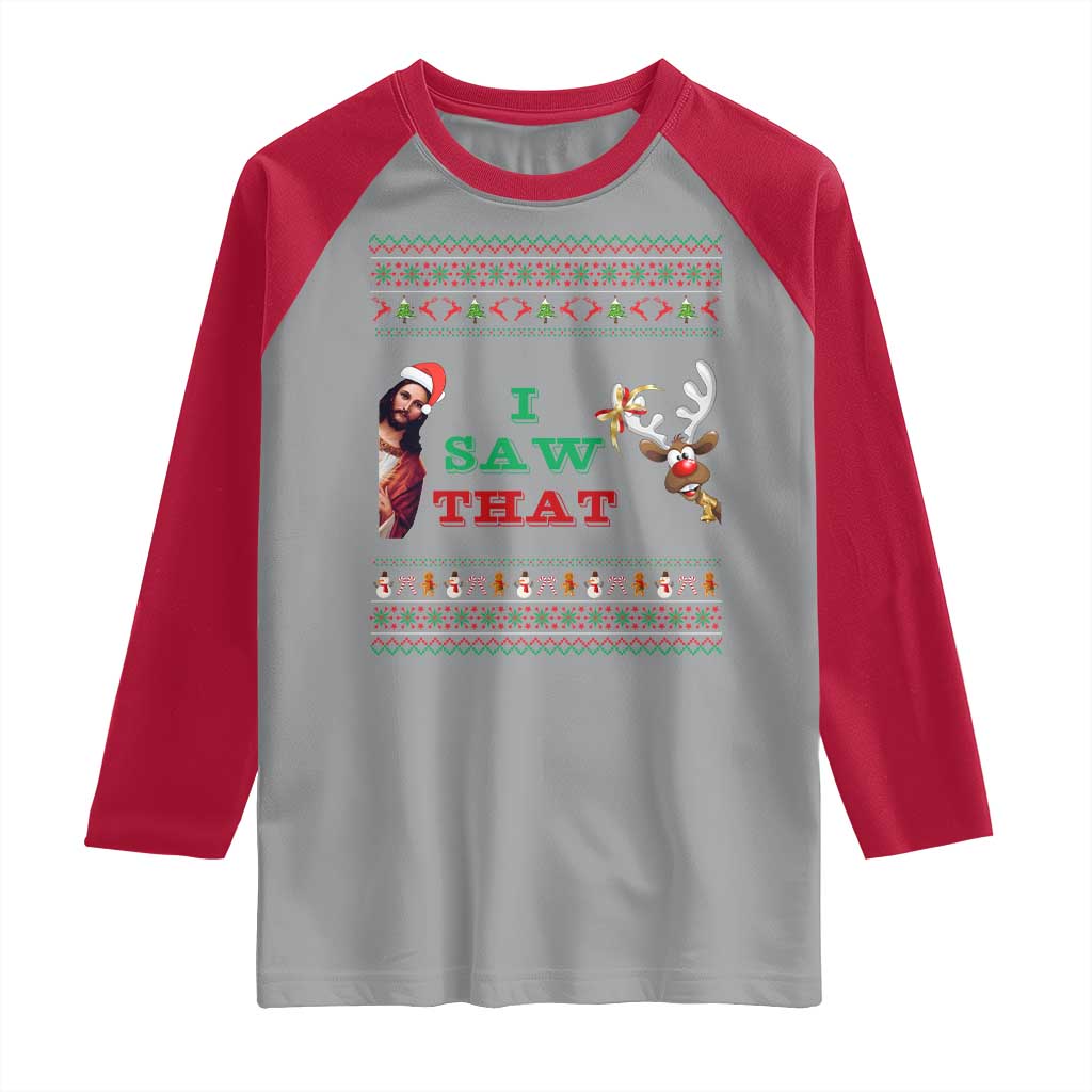 Jesus I Saw That Meme Raglan Shirt Funny Ugly Christmas Religious Christian - Wonder Print Shop
