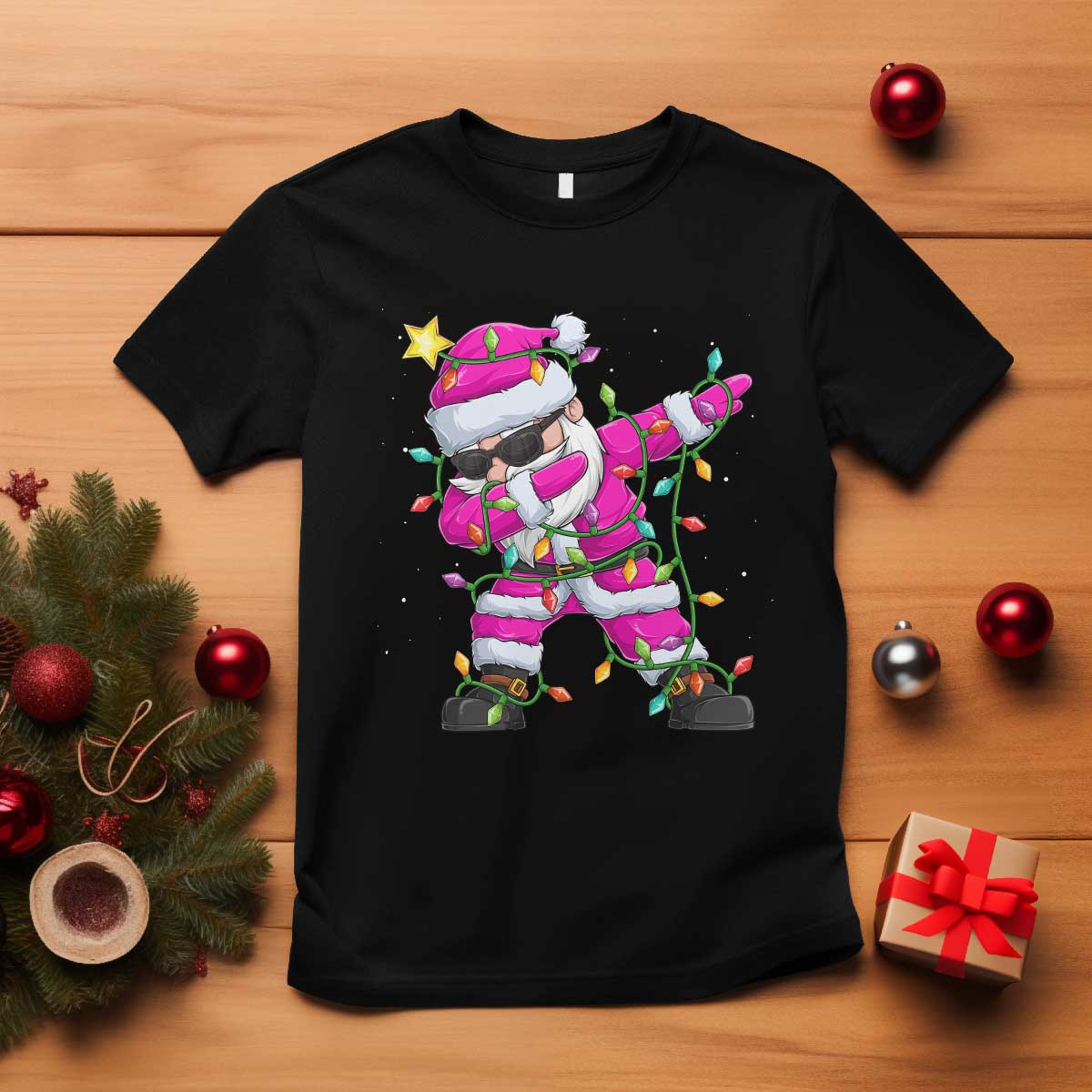 Dabbing Santa T Shirt Xmas Lights Pink Christmas Gifts - Wonder Print Shop