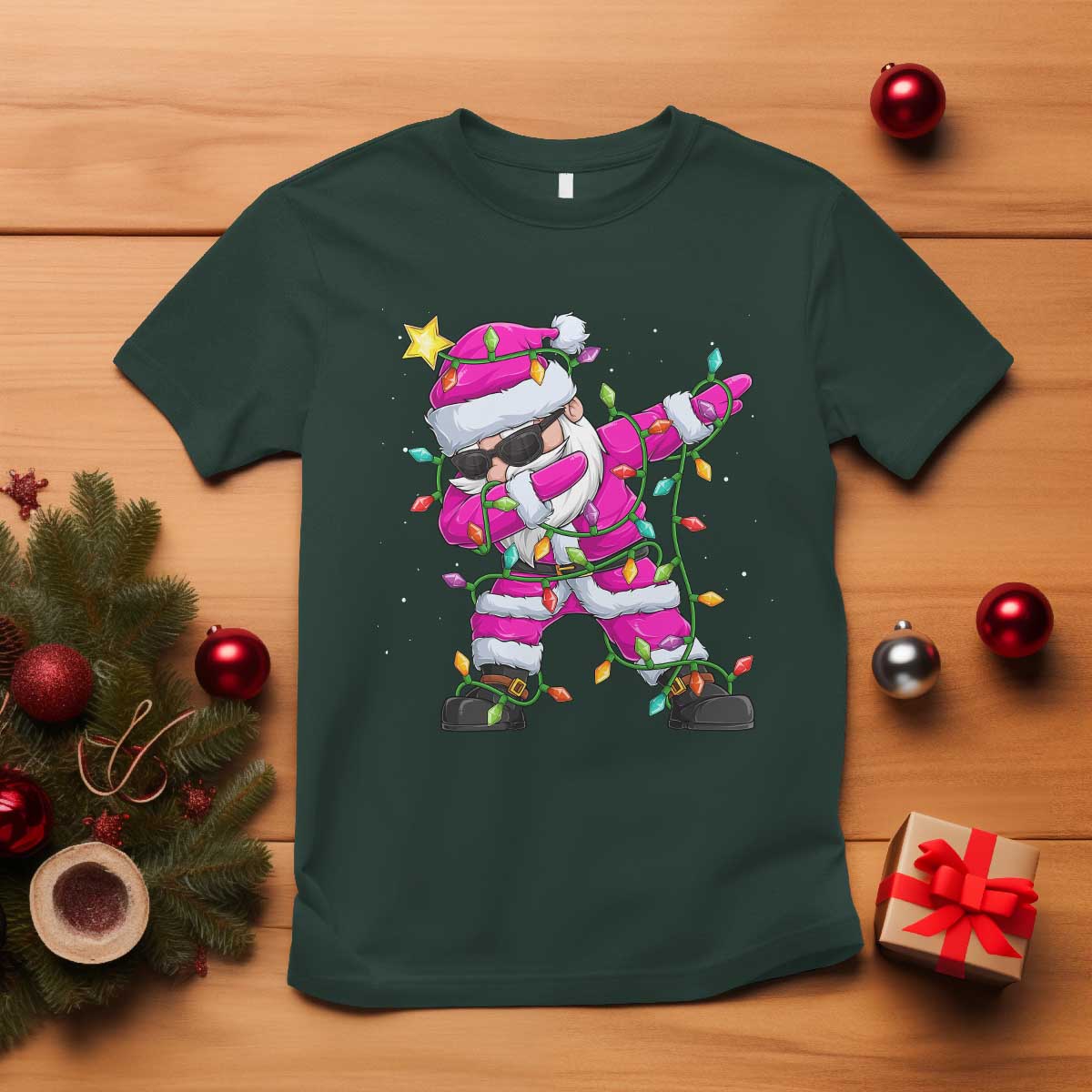 Dabbing Santa T Shirt Xmas Lights Pink Christmas Gifts - Wonder Print Shop