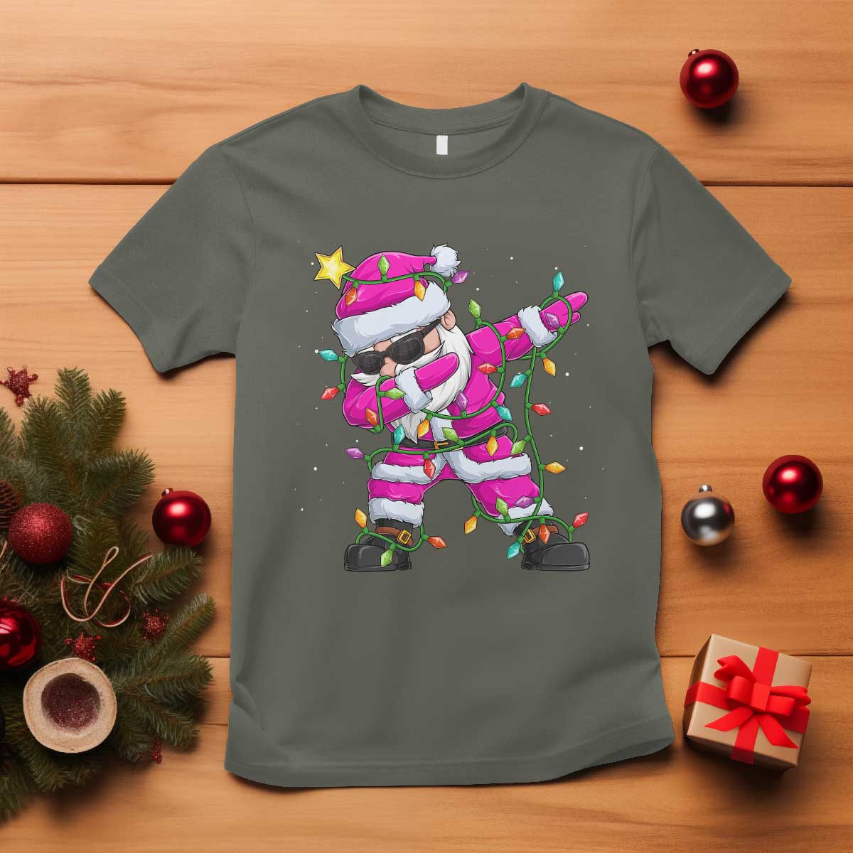 Dabbing Santa T Shirt Xmas Lights Pink Christmas Gifts - Wonder Print Shop