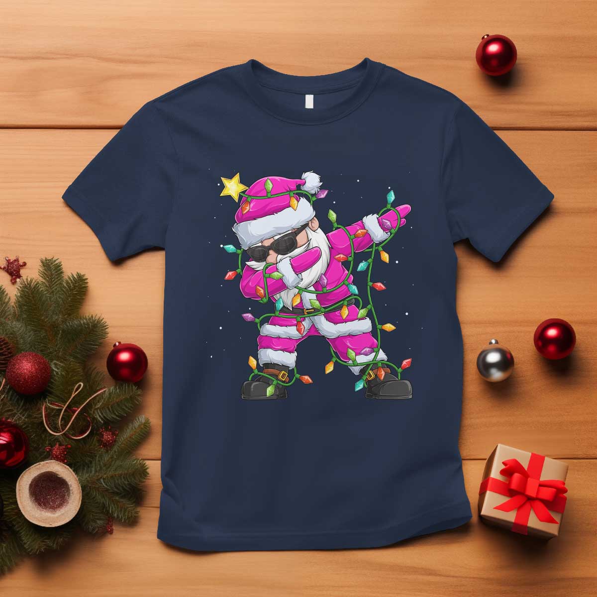 Dabbing Santa T Shirt Xmas Lights Pink Christmas Gifts - Wonder Print Shop
