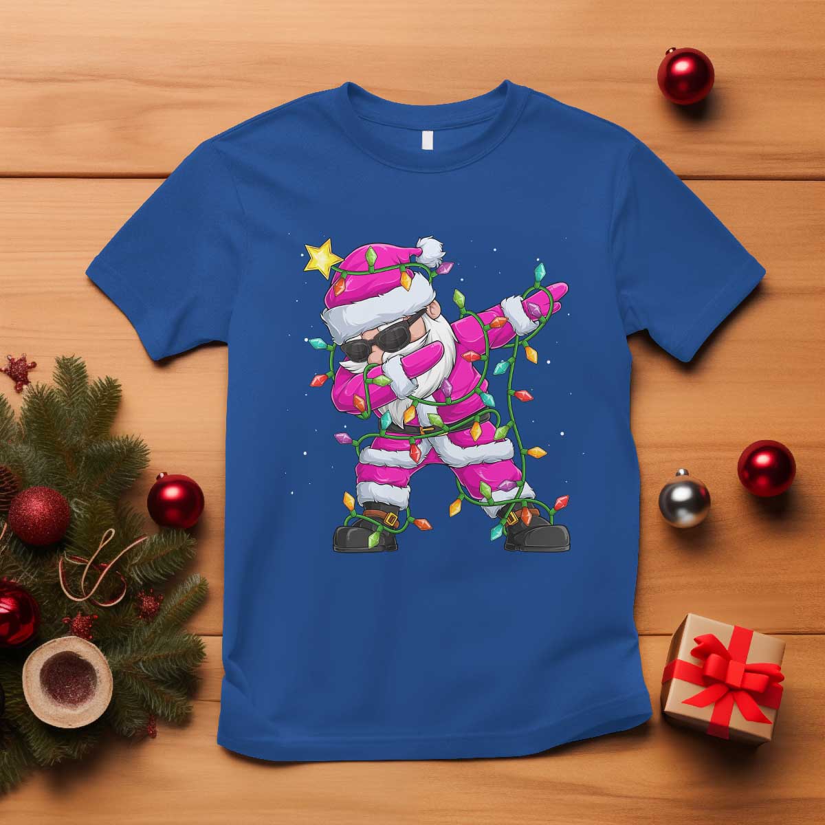 Dabbing Santa T Shirt Xmas Lights Pink Christmas Gifts - Wonder Print Shop