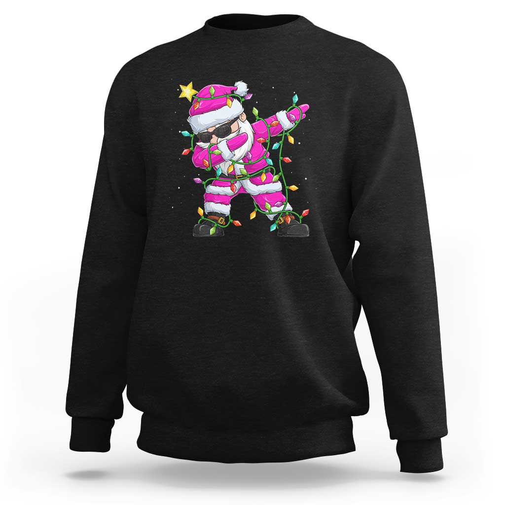 Dabbing Santa Sweatshirt Xmas Lights Pink Christmas Gifts - Wonder Print Shop