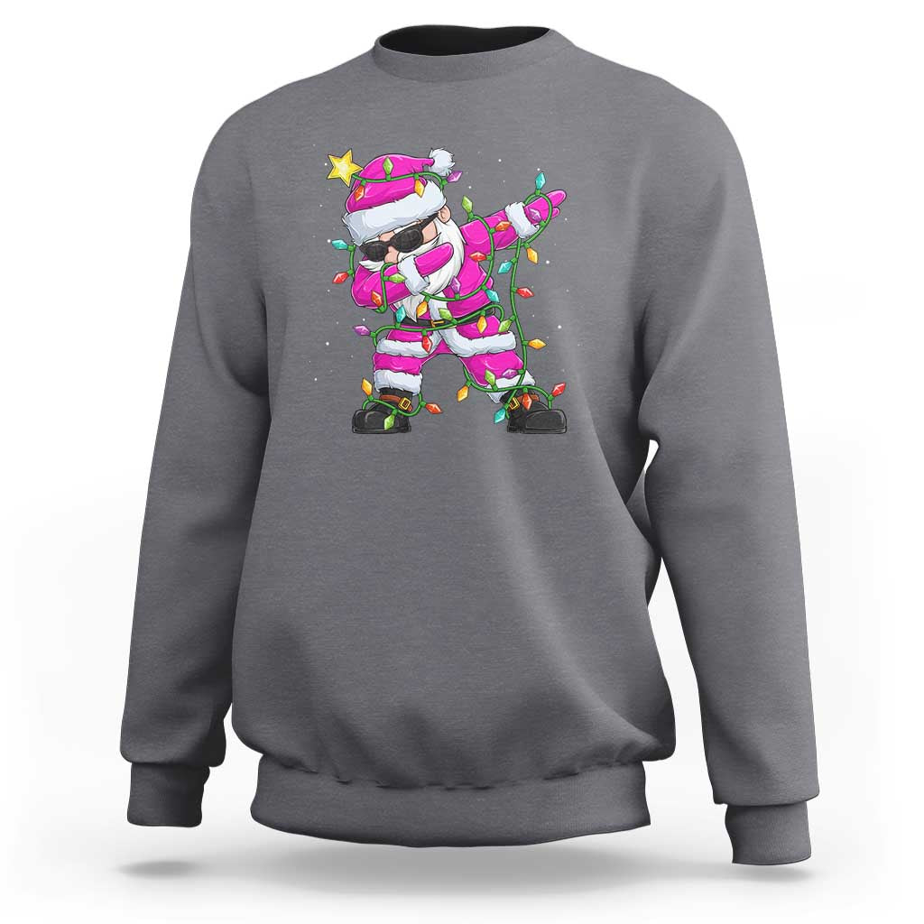 Dabbing Santa Sweatshirt Xmas Lights Pink Christmas Gifts - Wonder Print Shop