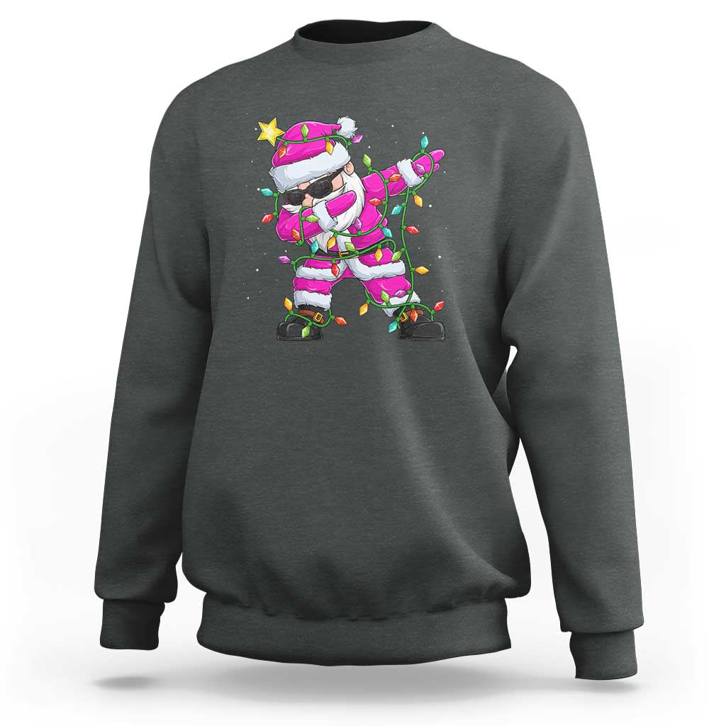 Dabbing Santa Sweatshirt Xmas Lights Pink Christmas Gifts - Wonder Print Shop