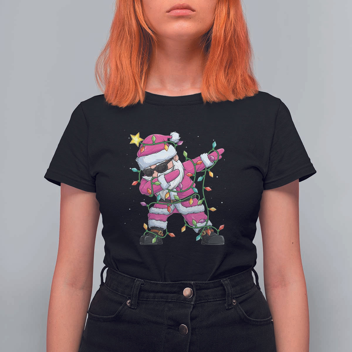 Dabbing Santa T Shirt For Women Xmas Lights Pink Christmas Gifts - Wonder Print Shop