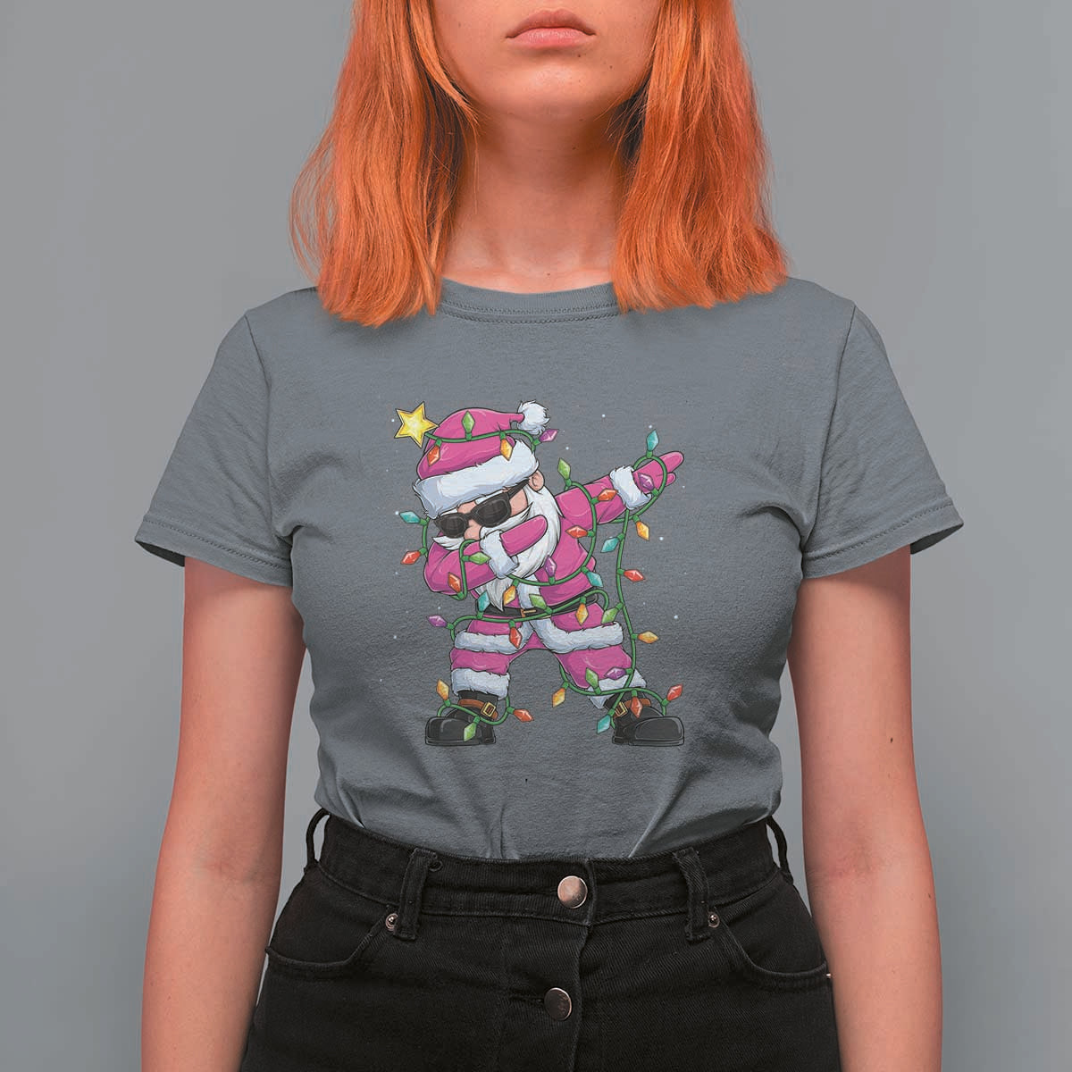 Dabbing Santa T Shirt For Women Xmas Lights Pink Christmas Gifts - Wonder Print Shop