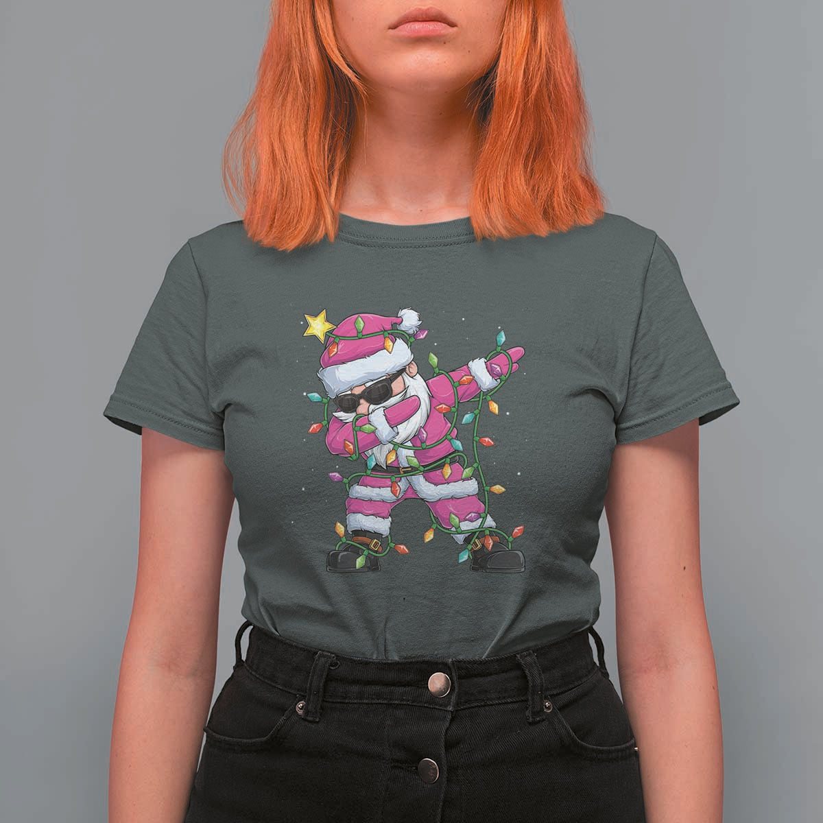 Dabbing Santa T Shirt For Women Xmas Lights Pink Christmas Gifts - Wonder Print Shop
