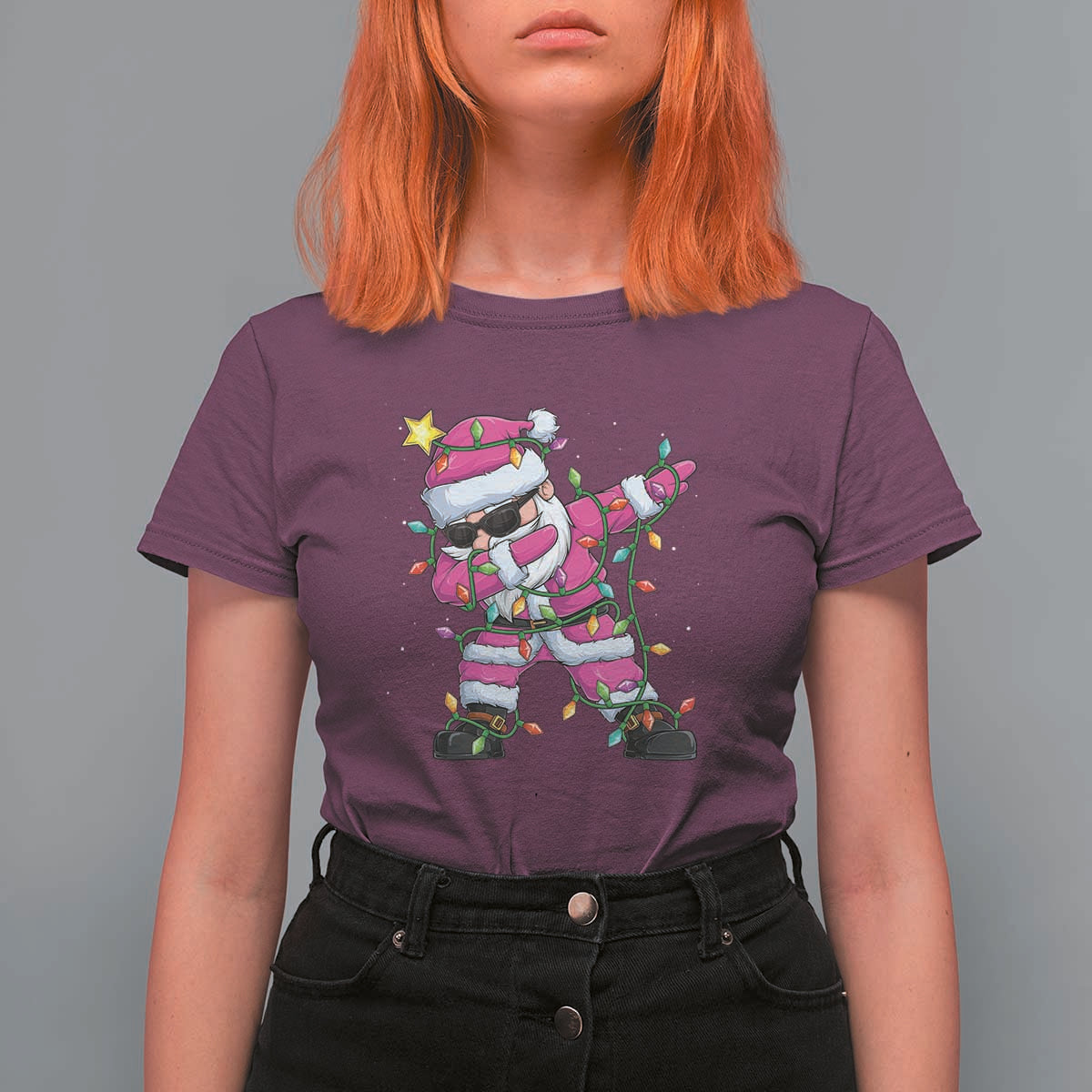 Dabbing Santa T Shirt For Women Xmas Lights Pink Christmas Gifts - Wonder Print Shop