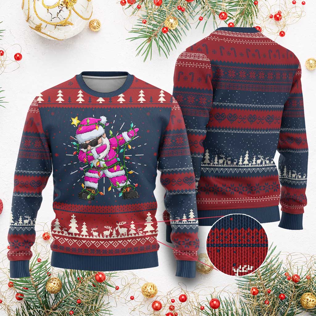Dabbing Santa Ugly Christmas Sweater Xmas Lights Pink Christmas Gifts - Wonder Print Shop