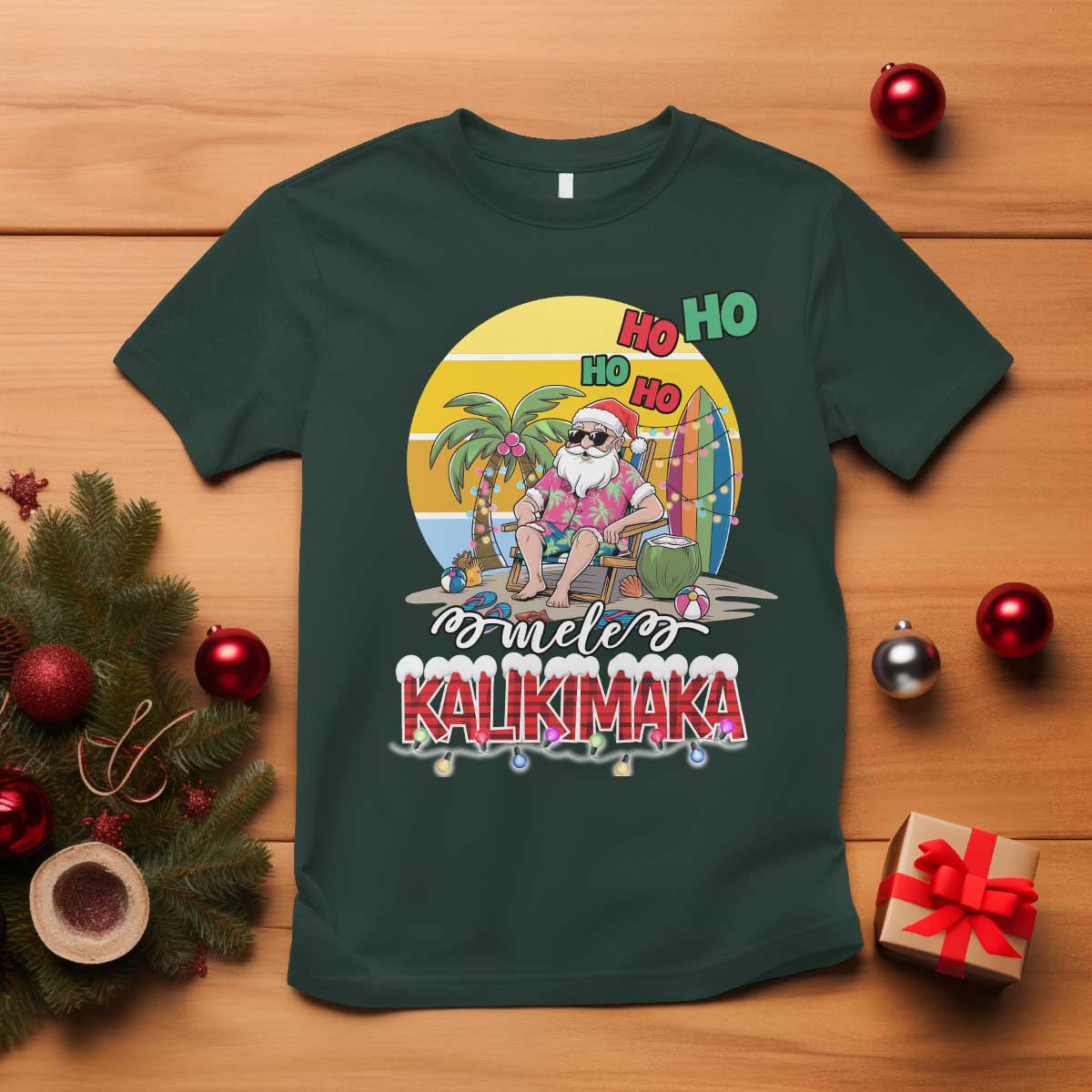 Mele Kalikimaka Hawaiian Christmas In July Hawaii Santa T Shirt Xmas Family Beach Vacation - Wonder Print Shop
