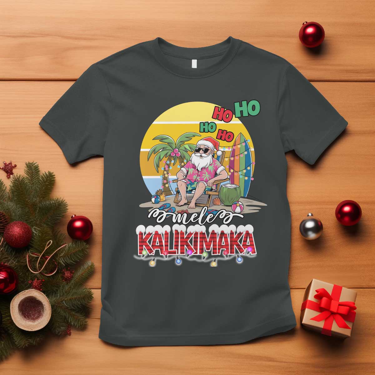 Mele Kalikimaka Hawaiian Christmas In July Hawaii Santa T Shirt Xmas Family Beach Vacation - Wonder Print Shop