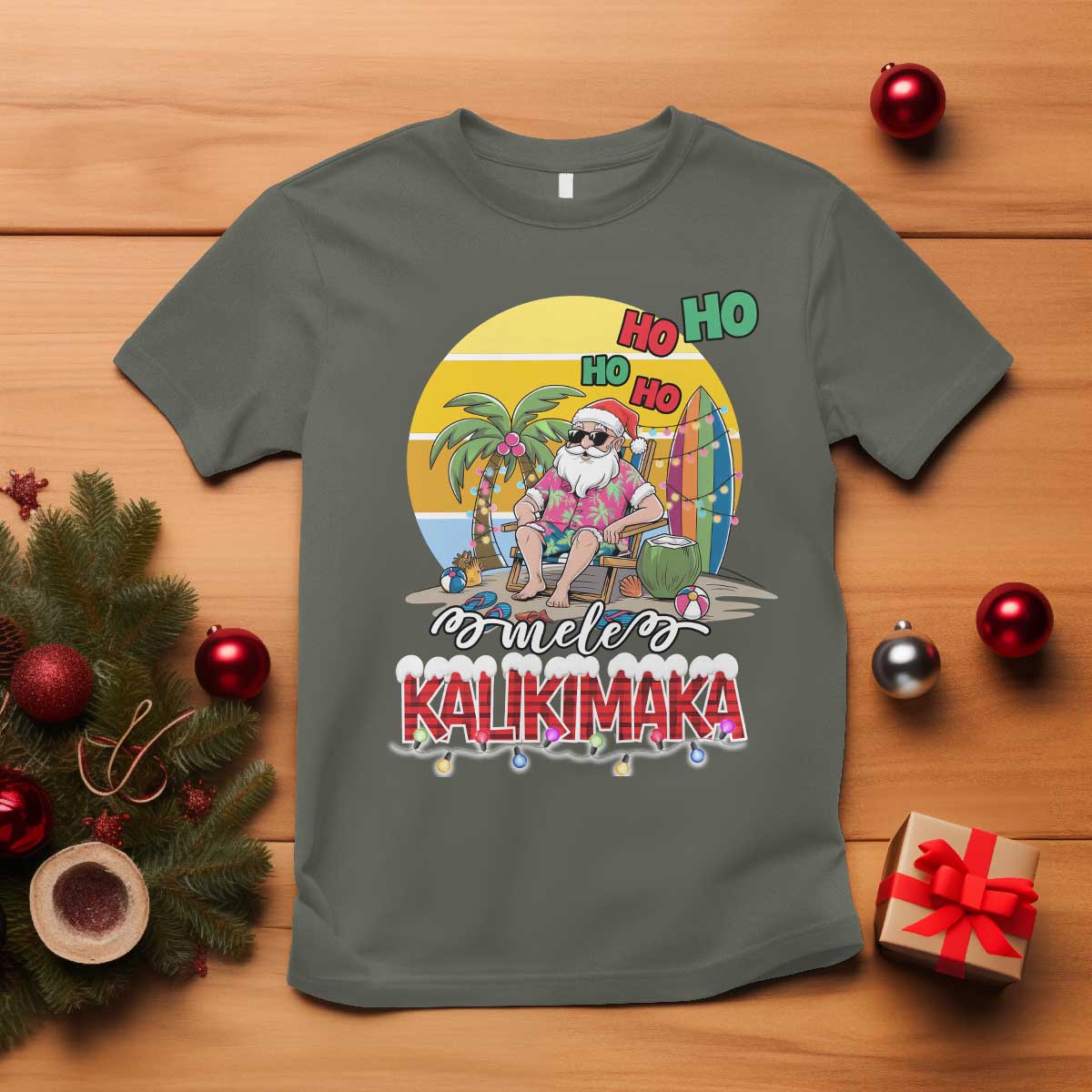 Mele Kalikimaka Hawaiian Christmas In July Hawaii Santa T Shirt Xmas Family Beach Vacation - Wonder Print Shop