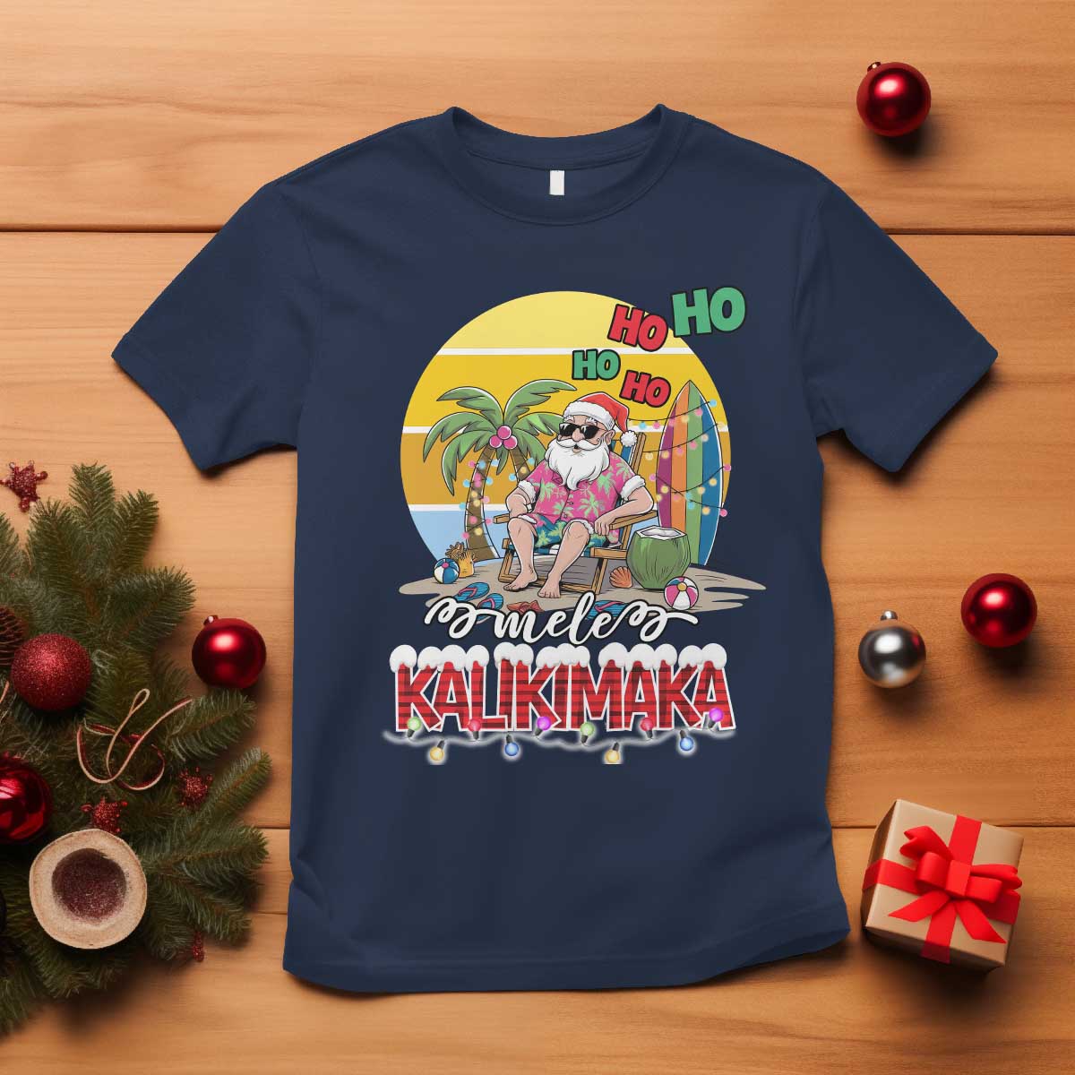 Mele Kalikimaka Hawaiian Christmas In July Hawaii Santa T Shirt Xmas Family Beach Vacation - Wonder Print Shop