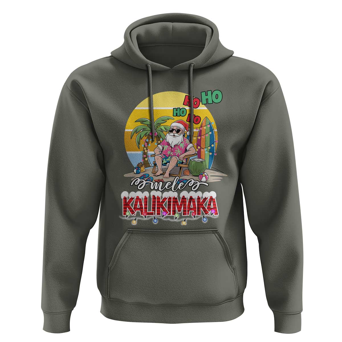 Mele Kalikimaka Hawaiian Christmas In July Hawaii Santa Hoodie Xmas Family Beach Vacation