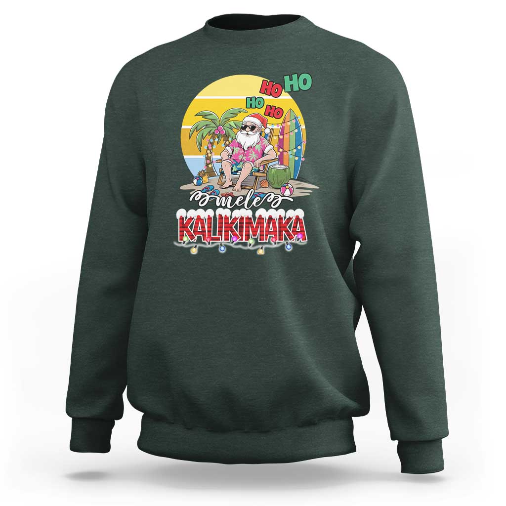Mele Kalikimaka Hawaiian Christmas In July Hawaii Santa Sweatshirt Xmas Family Beach Vacation - Wonder Print Shop