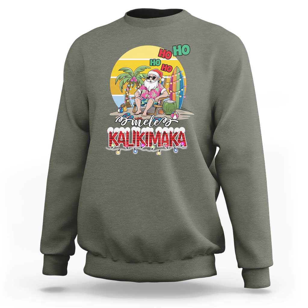 Mele Kalikimaka Hawaiian Christmas In July Hawaii Santa Sweatshirt Xmas Family Beach Vacation - Wonder Print Shop