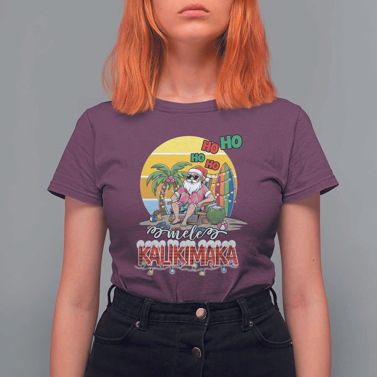Mele Kalikimaka Hawaiian Christmas In July Hawaii Santa T Shirt For Women Xmas Family Beach Vacation - Wonder Print Shop