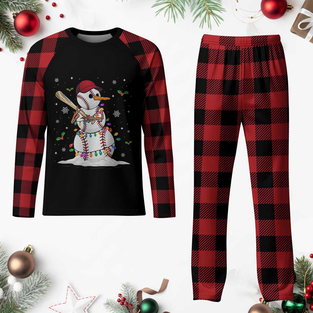 Christmas Baseball Player Plaid Pajama Set Snowman Balls Xmas Gifts Santa Sports Men Boys - Wonder Print Shop