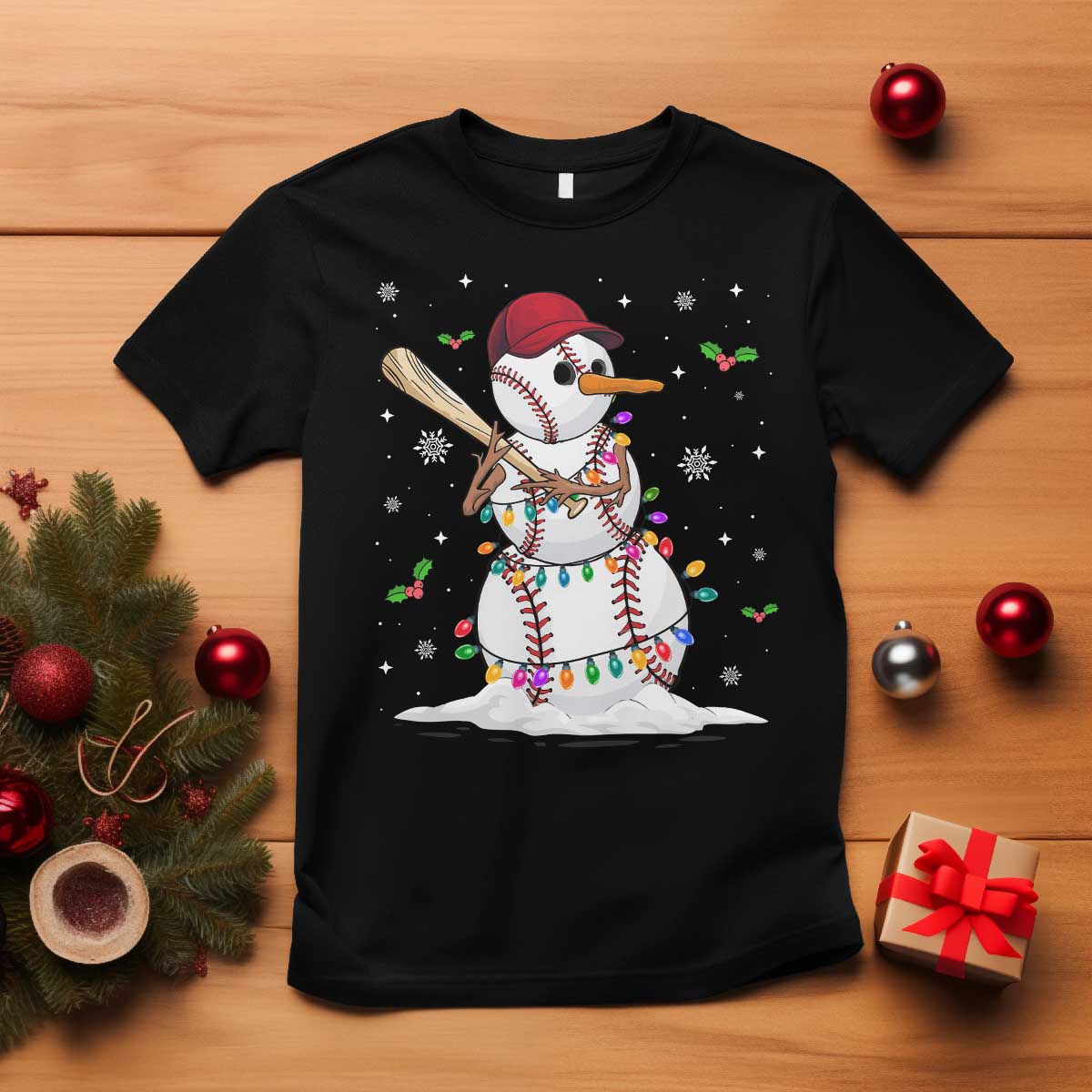 Christmas Baseball Player T Shirt Snowman Balls Xmas Gifts Santa Sports Men Boys - Wonder Print Shop
