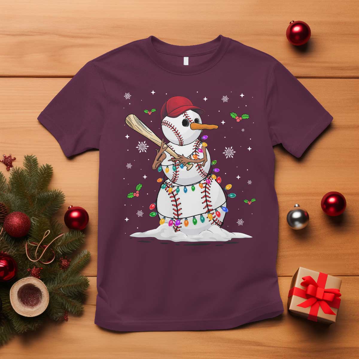 Christmas Baseball Player T Shirt Snowman Balls Xmas Gifts Santa Sports Men Boys - Wonder Print Shop