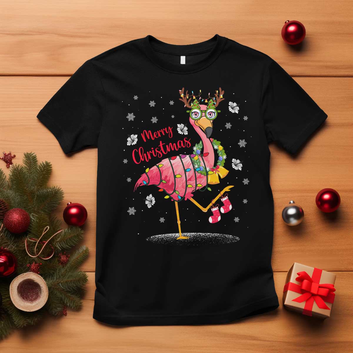 Christmas Flamingo T Shirt Tropical Xmas Family Beach Vacation - Wonder Print Shop