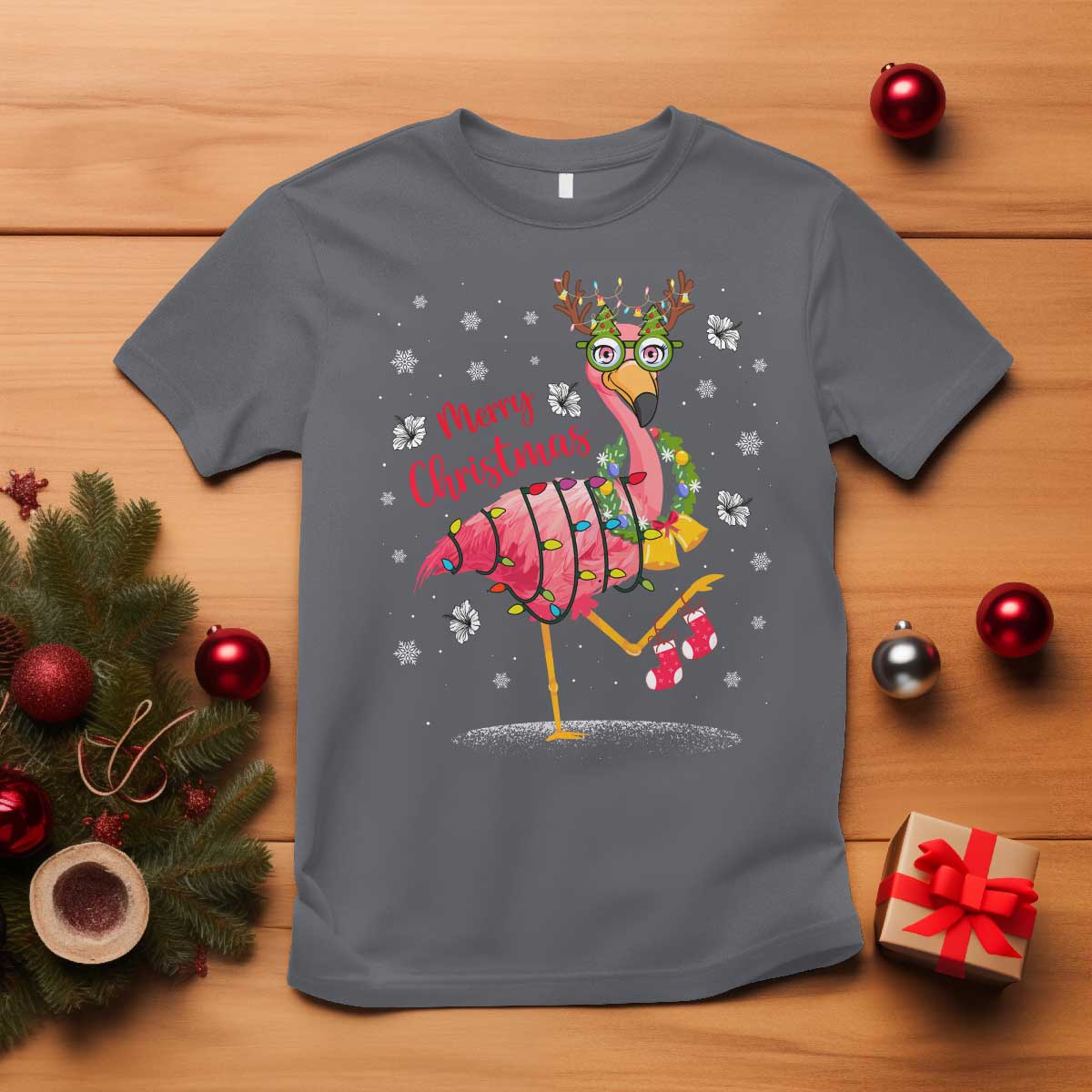 Christmas Flamingo T Shirt Tropical Xmas Family Beach Vacation - Wonder Print Shop