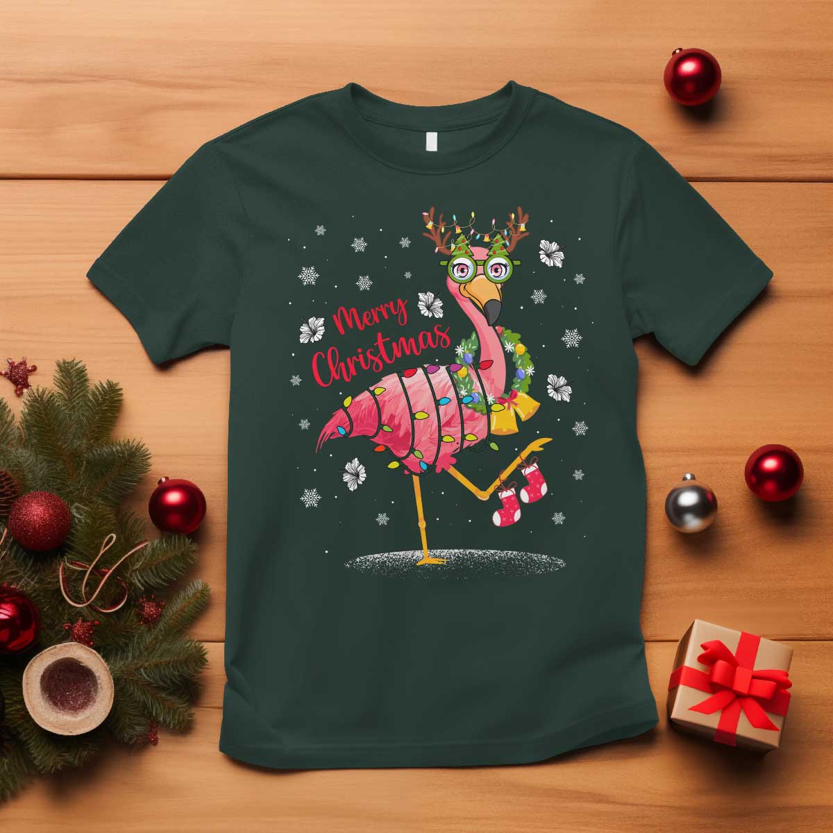Christmas Flamingo T Shirt Tropical Xmas Family Beach Vacation - Wonder Print Shop