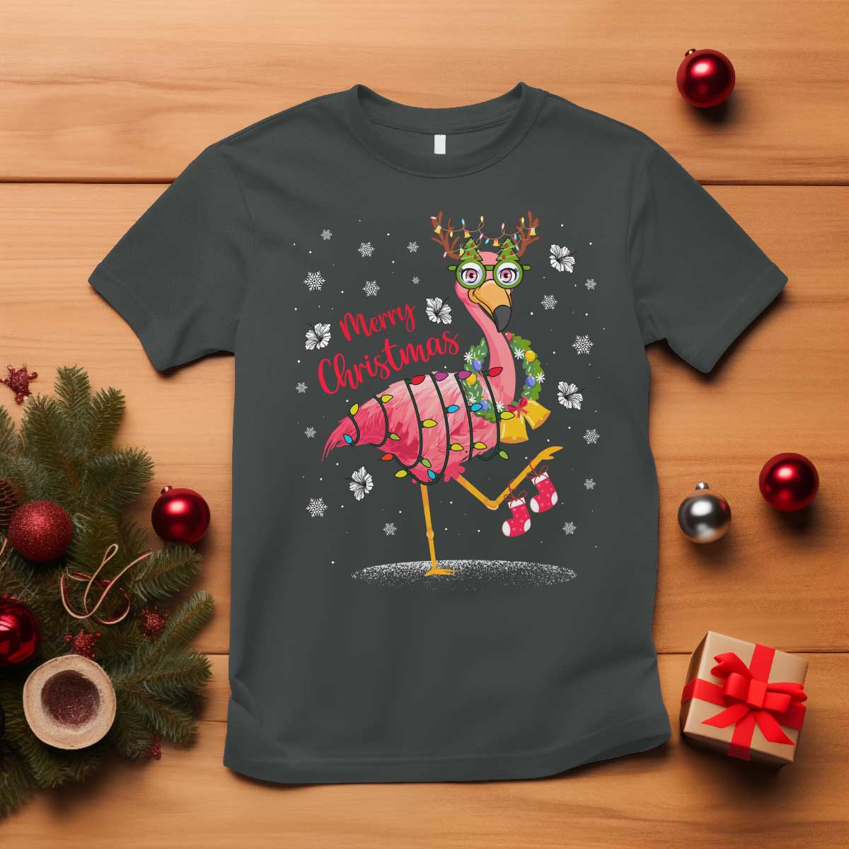 Christmas Flamingo T Shirt Tropical Xmas Family Beach Vacation - Wonder Print Shop