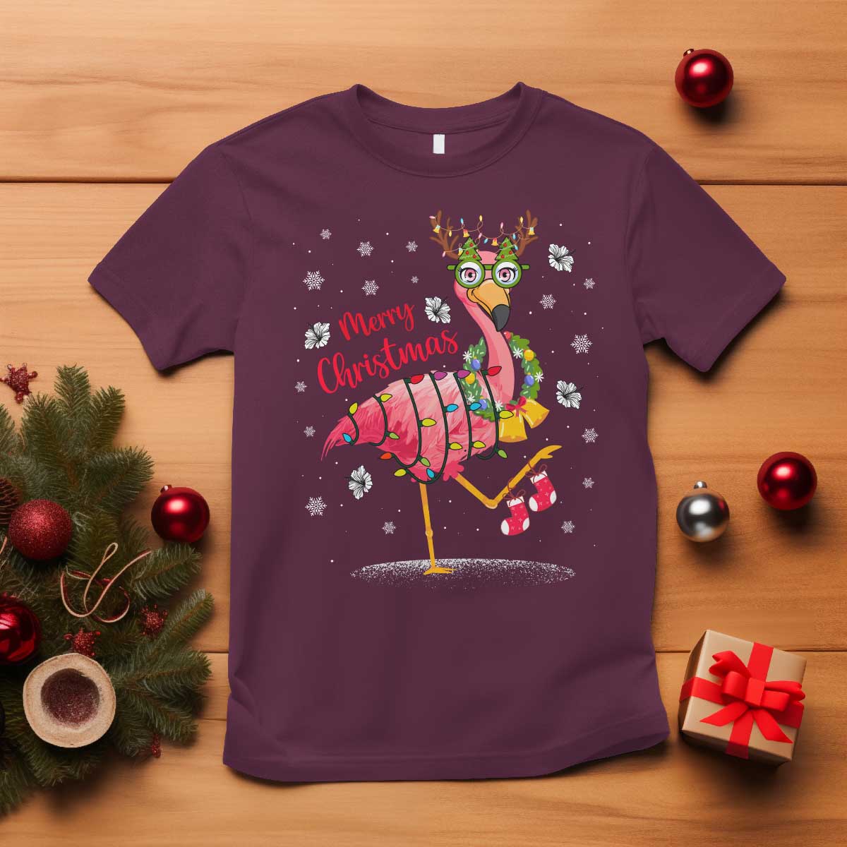 Christmas Flamingo T Shirt Tropical Xmas Family Beach Vacation - Wonder Print Shop