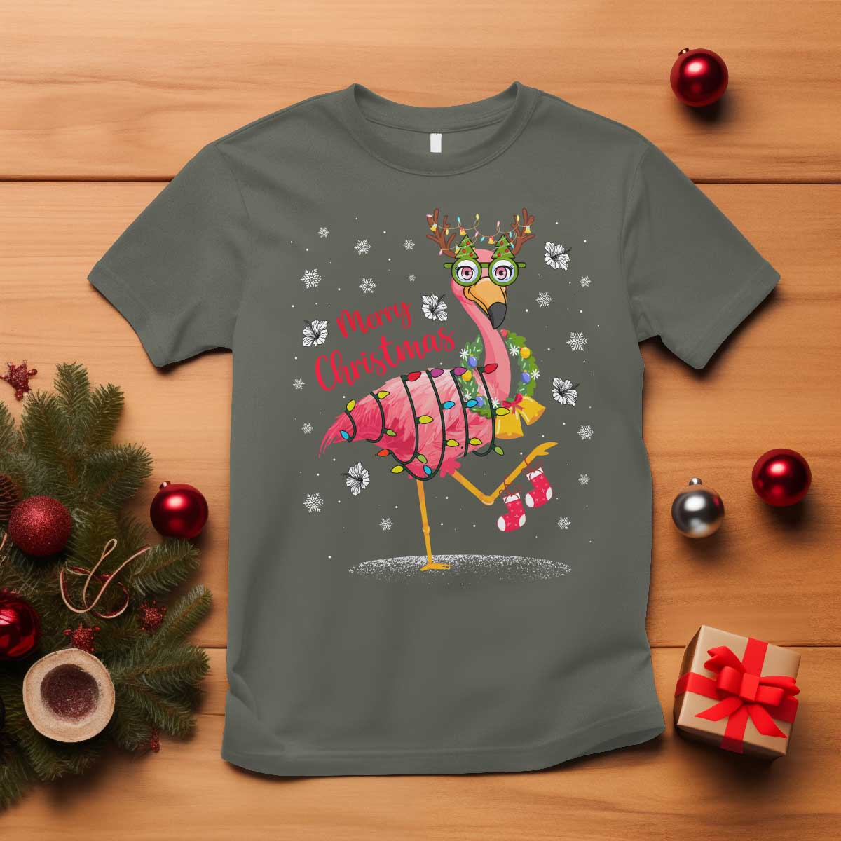 Christmas Flamingo T Shirt Tropical Xmas Family Beach Vacation - Wonder Print Shop