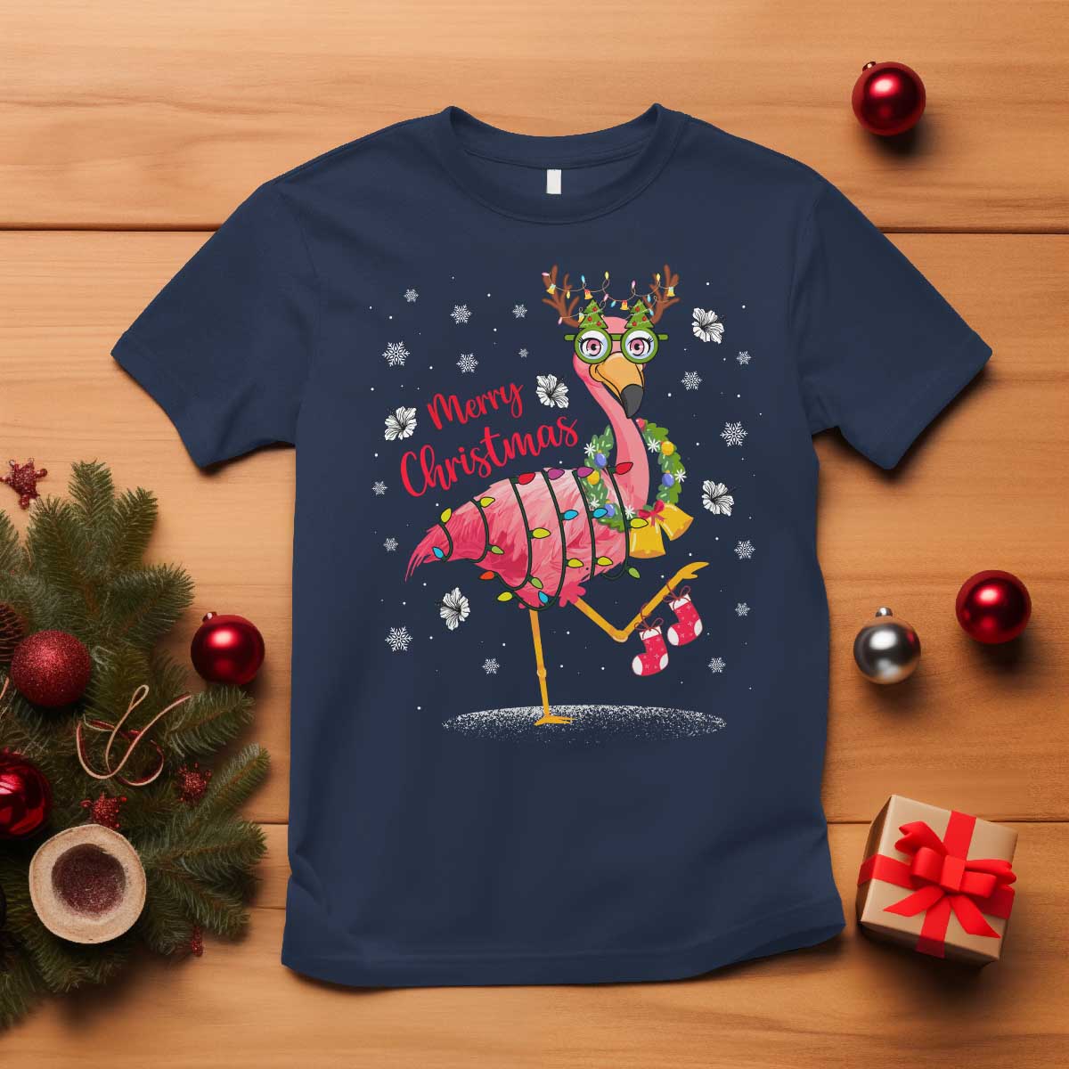 Christmas Flamingo T Shirt Tropical Xmas Family Beach Vacation - Wonder Print Shop