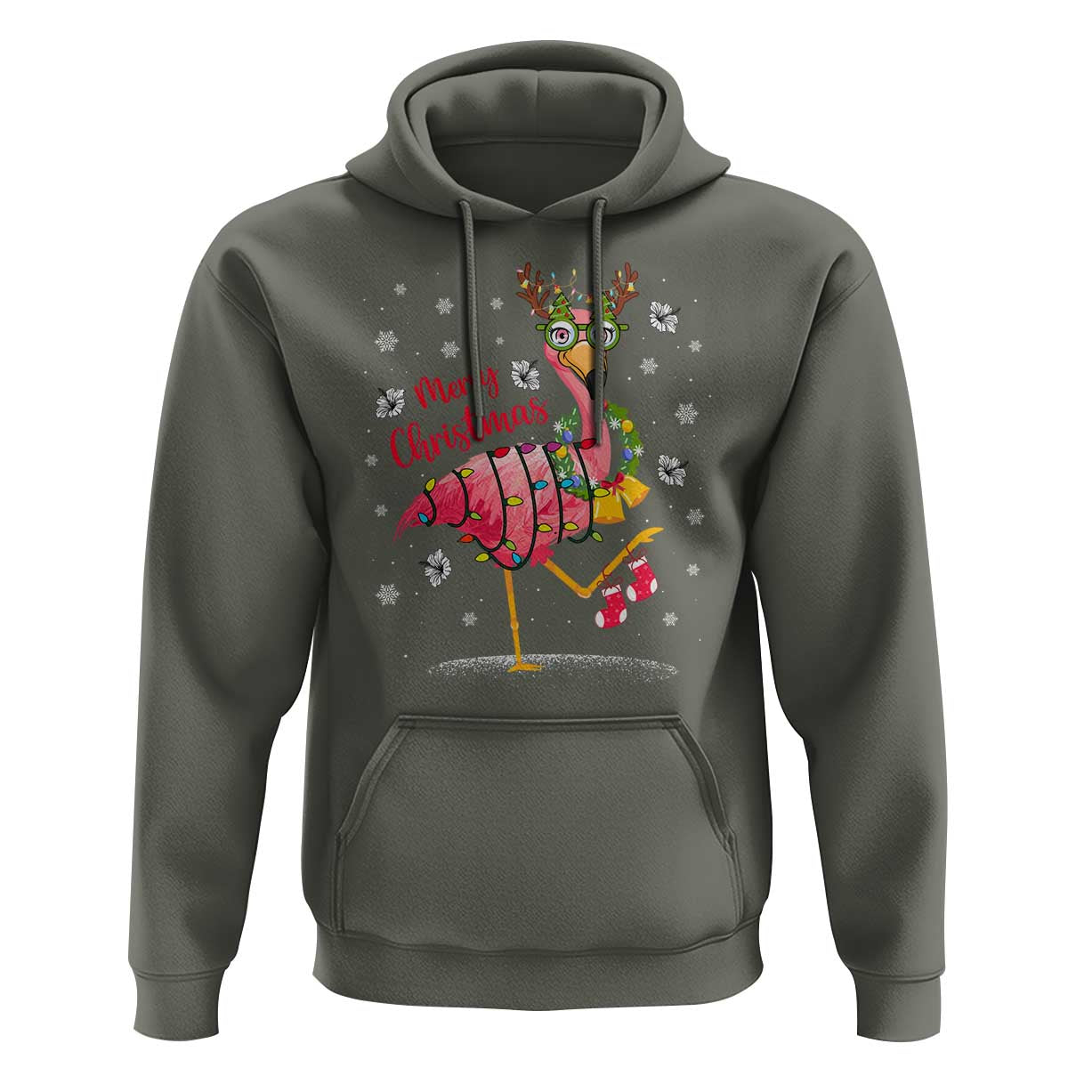 Christmas Flamingo Hoodie Tropical Xmas Family Beach Vacation