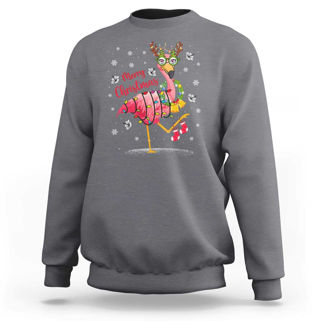 Christmas Flamingo Sweatshirt Tropical Xmas Family Beach Vacation - Wonder Print Shop