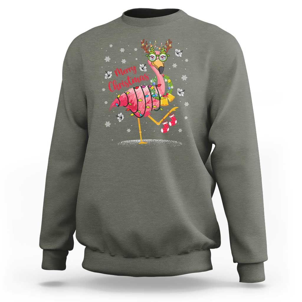 Christmas Flamingo Sweatshirt Tropical Xmas Family Beach Vacation - Wonder Print Shop