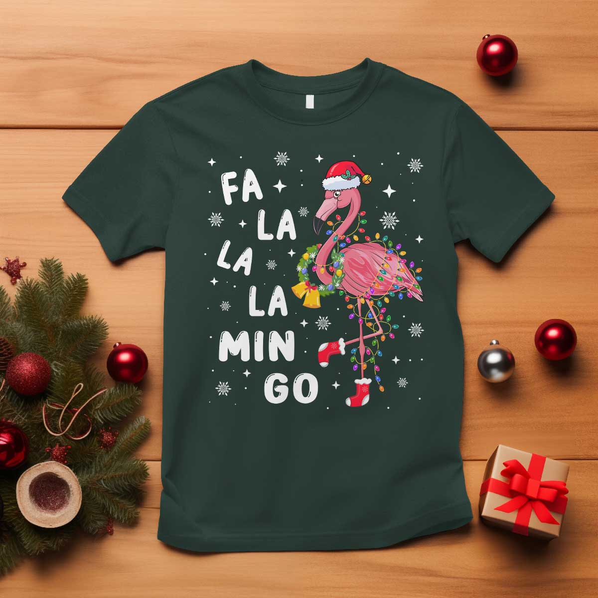 Christmas Flamingo T Shirt Hawaii Christmas Xmas Lights Tree - Wonder Print Shop